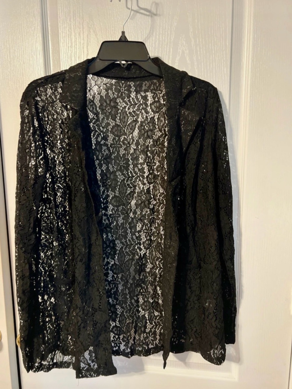 Black Lace Open-Front Sheer Cardigan